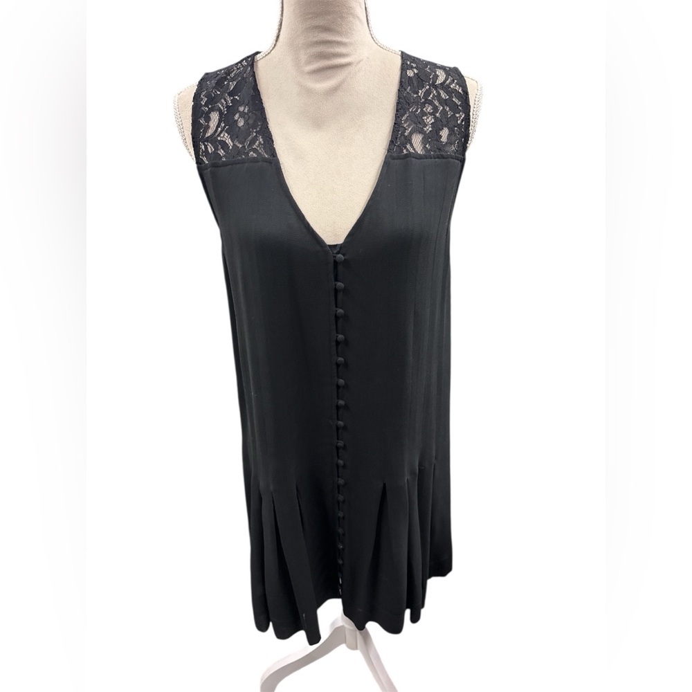 Joie Womens Black Silk Lace Trim V-neck Sleeveless Lined A-line Dress Size S